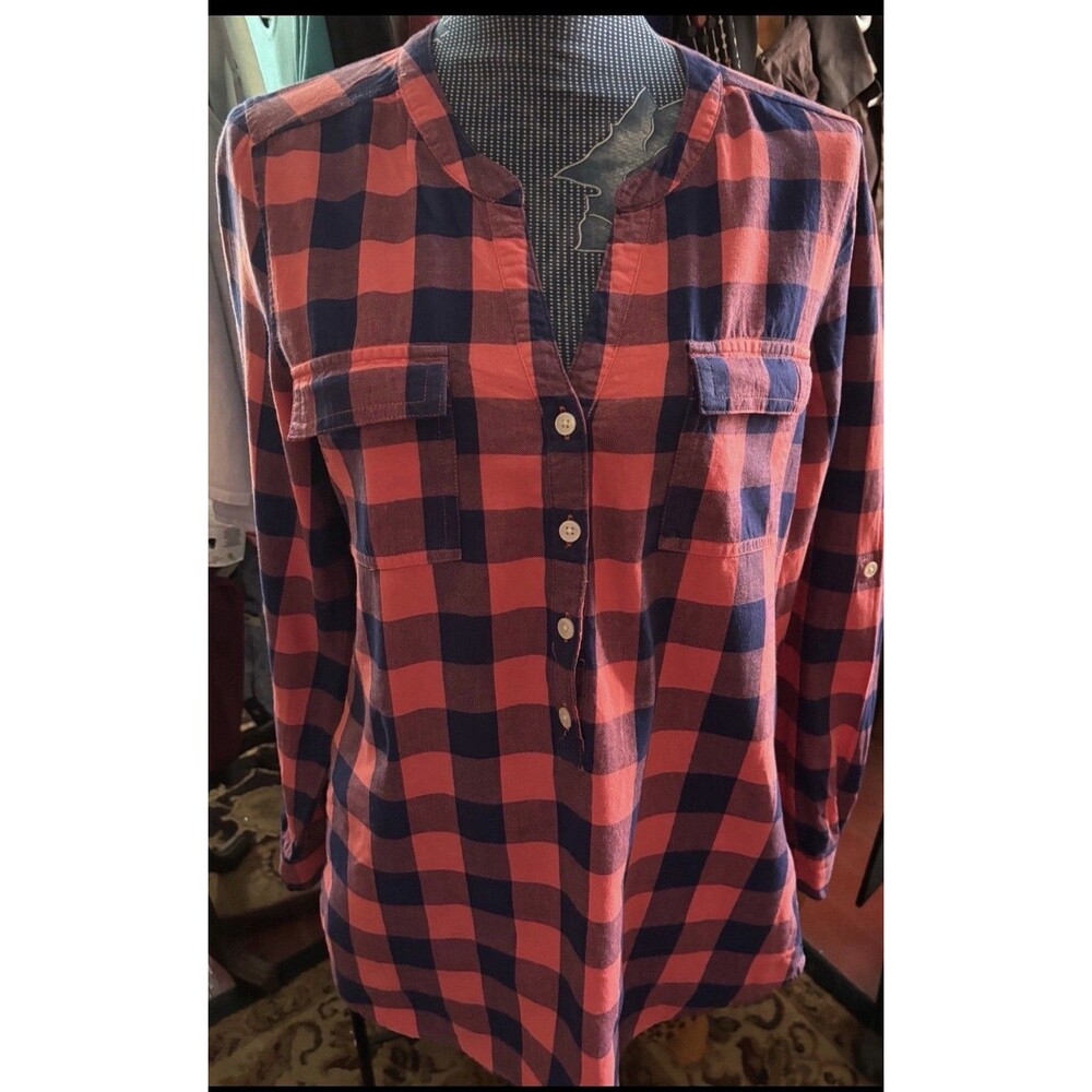 Old Navy Women’s Medium Buffalo Plaid Popover Blouse Cotton 38” Bust 26” L